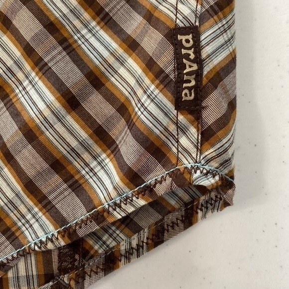 Prana Pearl Snap Plaid Checkered Short Sleeve Button Down Shirt Organic Cotton - Picture 12 of 15